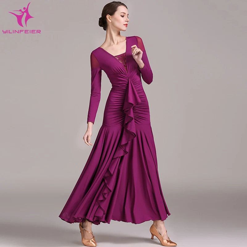 

YILINFEIER S9033 2018 NEW Modern Dance Costume Women Ladies Waltzing Tango Dancing Dress Ballroom Costume Evening Party Dress