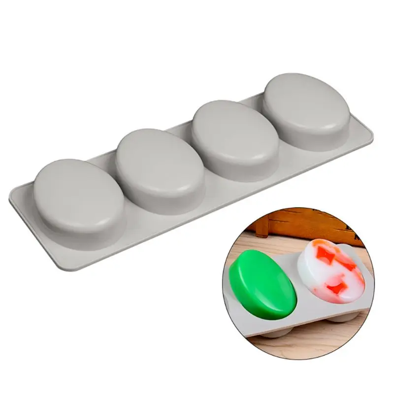 

4-Cavity 3D Oval Shaped Silicone Soap Mold Handmade Bar DIY Craft Ice Cube Tray Cake Chocolate Biscuit Mould Baking Tool