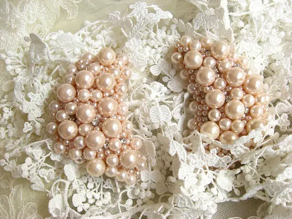 

pearl beaded Applique, shoulder armor, rhinestone couture alter beading applique, 2 pcs, LH004