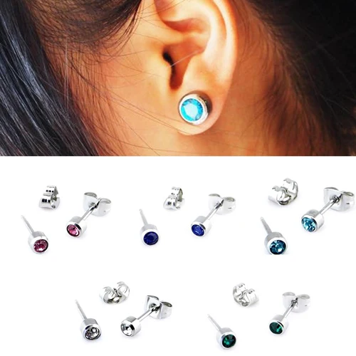 

LNRRABC 5MM Crystal Ear Studs Piercing Ladies Mini Small Stud Earrings with Stone for Women Men Fashion Jewelry