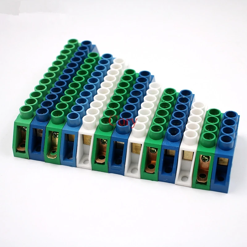 

1pc Bridge Design Zero Line 4-12 Pole Screw Brass Copper Terminal Block Connector Earth And Neutral Blue Green White CZYC