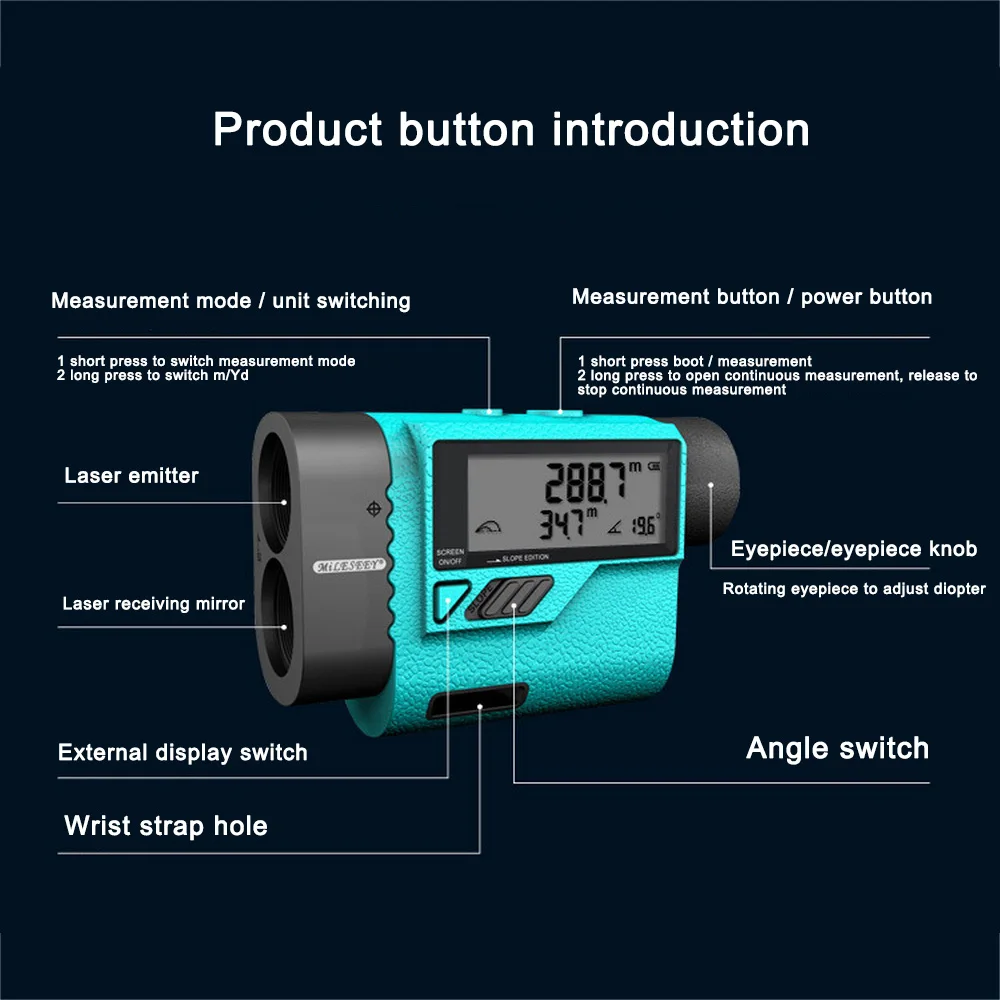 Дальномер, монокулярный лазерный телескоп 600-1500 м, лазерный дальномер для гольфа, охоты, лазерный дальномер Mileseey PF3S