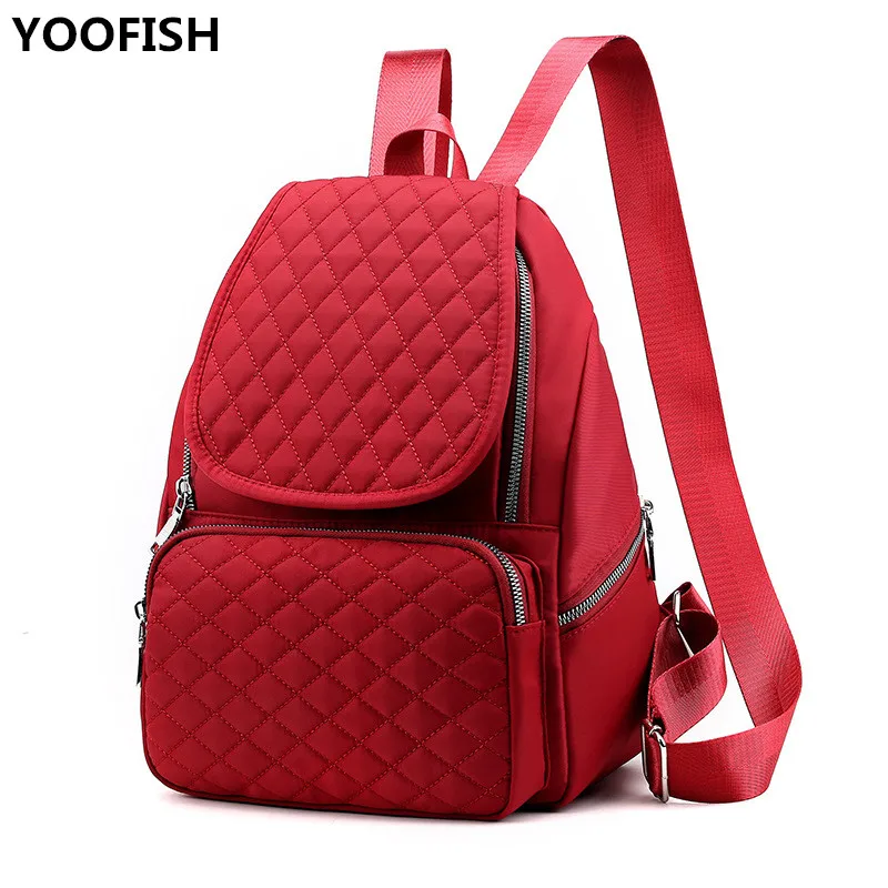 

2019 Fashion Nylon backpack women's bag leisure outdoor waterproof travel backpack school student bag Grid backpack ZX-020.
