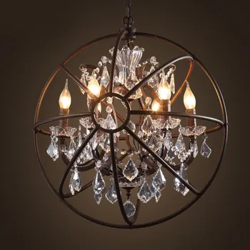 

Loft Vintage American Rural creative clothing store restaurant iron pendant light crystal ring