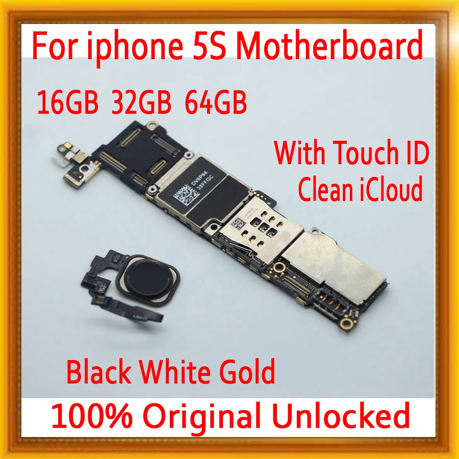 

For iPhone 5S Original unlocked Motherboard with Touch ID,with IOS System MB Plate for iphone 5S Logic boards 16GB 32GB 64GB