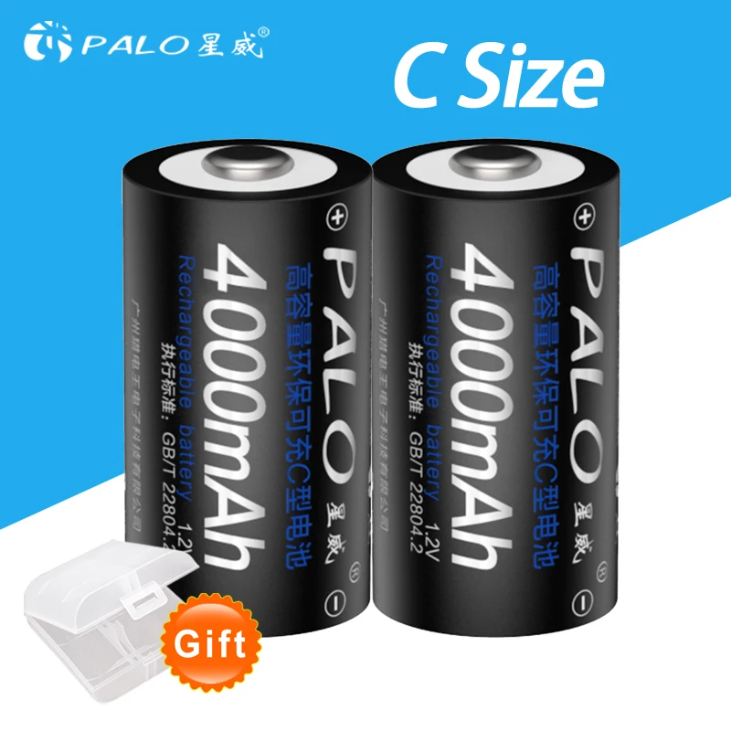 2 шт. PALO C Размер аккумуляторная батарея 4000 mAh Ni MH 1 V mah перезаряжаемые батареи NIMH