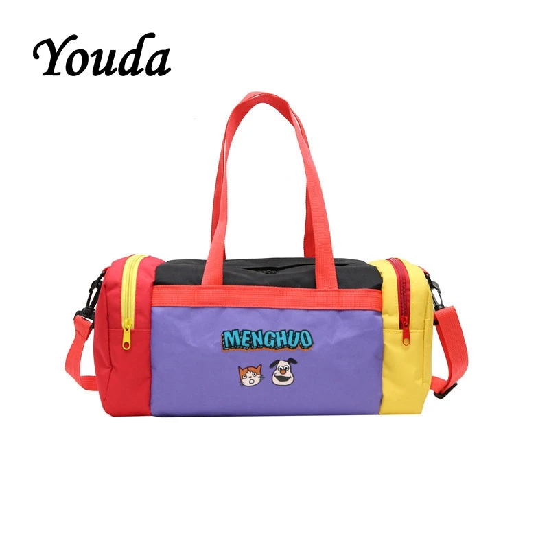 

Youda Color Matching Personality Tubular Shoulder Bag Female Cartoon Cute Portable Travel Duffle Large Capacity Travelling Bags