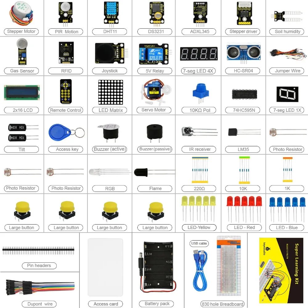 Новая упаковка! Keyestudio супер стартовый обучающий комплект(без платы UNOR3) для Arduino Программирование обучающий комплект+ PDF