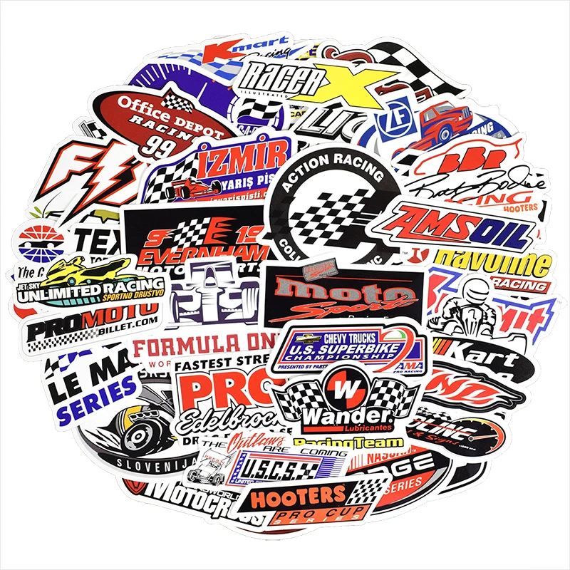 50 قطعة سباق ملصقات السيارات ل سيارة التصميم ملصقا موتوكروس دراجة التزلج المحمول الأمتعة DIY ملصقات مقاومة للماء حزمة