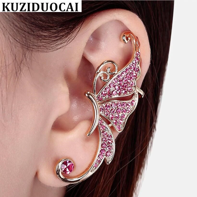 Kuziduocai новые модные ювелирные изделия Стразы эльфы бабочки клипсы для ушей одна