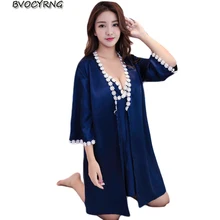 Новое высокое качество чехлы для сидений автомобиля из ткани, имитирующей шелк пижамы свадебные туфли+ халаты комплекты кружева длинные сезон: весна–лето Для женщин банные халаты для Для женщин A0352