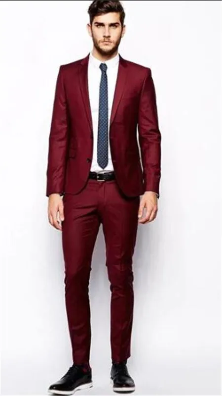 

Hot Burgundy Notch Lapel Formal Mens Wedding Suits Tuxedos For Men Groom Custom Made Homme Best Man Suit (Jacket+Pants)