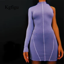 KGFIGU, женское хлопковое платье на одно плечо,, осеннее платье, женские платья, фиолетовые сексуальные платья, платье-рубашка с длинным рукавом