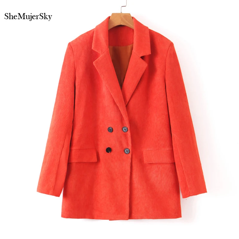 

SheMujerSky Red Blazer Women 2019 Winter Autumn Bouble Breasted Office Lady Notched Elegant Suits