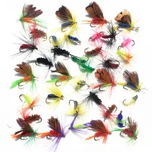 36pcs 4 Style Insect Fly Fishing Lure Artificial Fishing Bait Feather Single Treble Hooks Carp Fish Lure Water surface