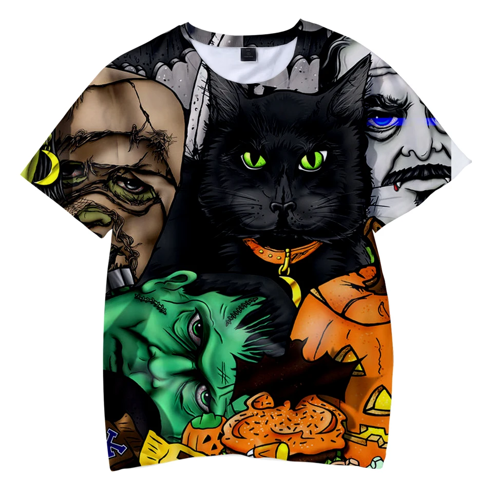 

2018 Halloween Hot Selling new little boy and little girl 3D popular trend ghost face round neck short sleeve small size