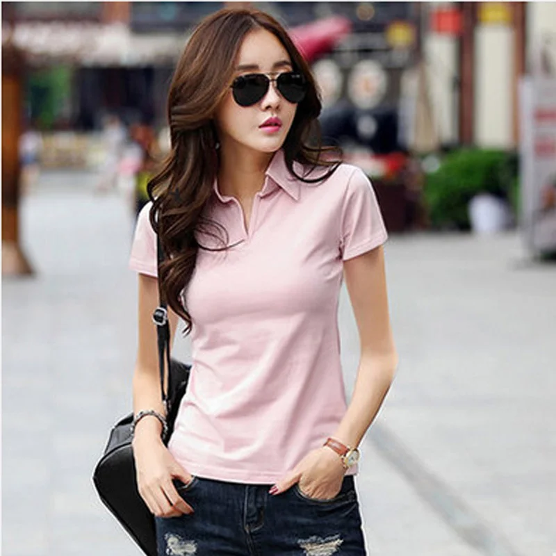 95% Cotton T Shirt Summer Polo Shirt Women Sleeve Solid Slim Polos Mujer Shirts Tops Fashion Plus Size Polo Femme - Shirts - AliExpress