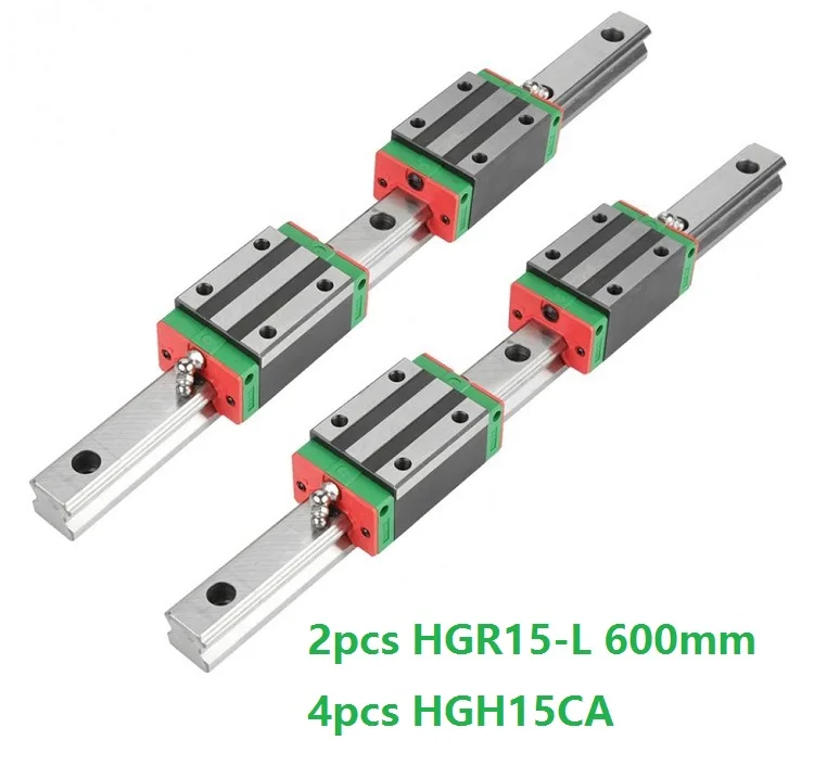 Линейная направляющая HGR15 -L 600 мм 2 шт. + 4 HGH15CA линейные узкие скользящие блоки для