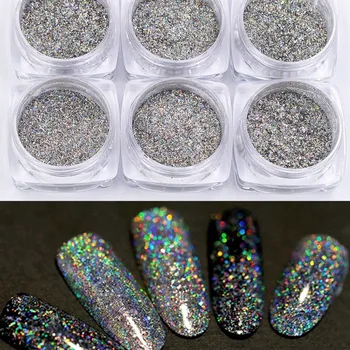 

6 jars Holographic Glitter Laser Mirror Powder Manicure Nail Art Glitter Dust Powder Shiny Nail Supplies Tool