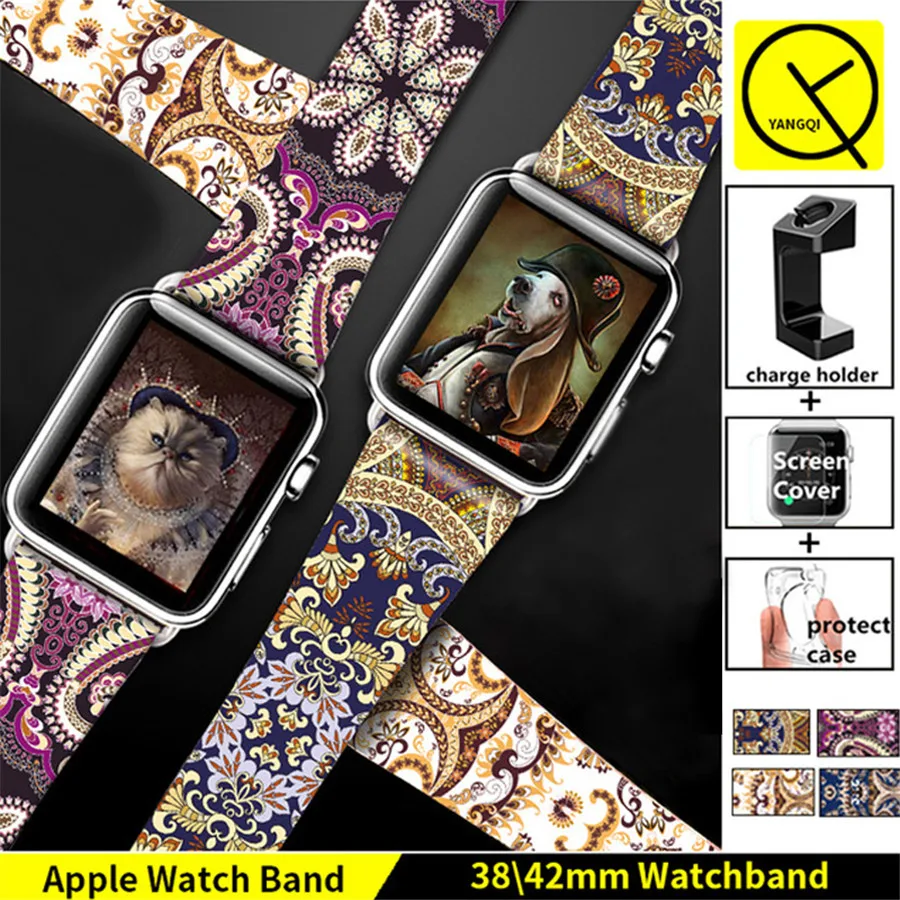 

European Style Flower Pattern Watchband for Apple Watch Series 1/2 Wristwatch Strap Middle Ages Design Lady Man +Adapter+Gifts