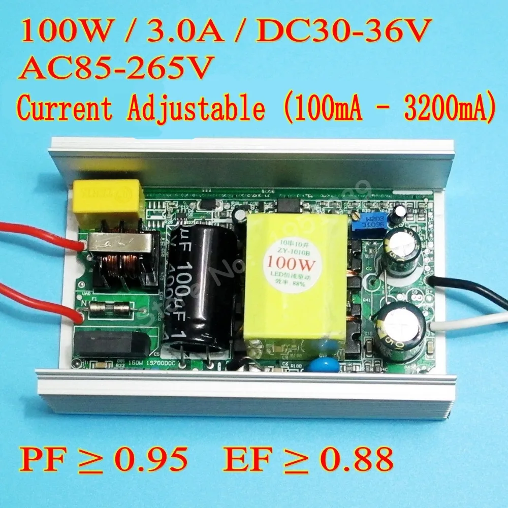 Высокий коэффициент мощности, 3000mA 100 Вт DC 30-36 V постоянный ток Регулируемая изолированный Constat тока Светодиодный драйвер для 100W Светодиодный чип diy AC 110V 220V