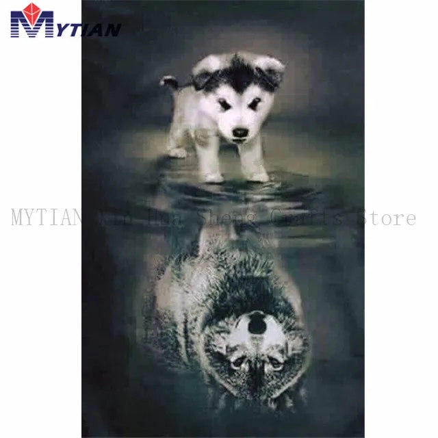 Animals 5D DIY Diamond Painting Full Square Dog Wolf Shadow Mosaic Pasted Embroidery Needlework Cross Stitch Wall Sticker Decor | Дом и сад