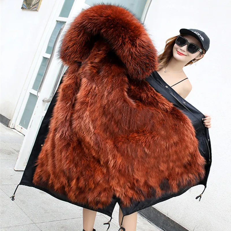 X-long winter jackets coats female 2018 plus size real raccoon fur parkas mujer coat thick women real fur inner parka