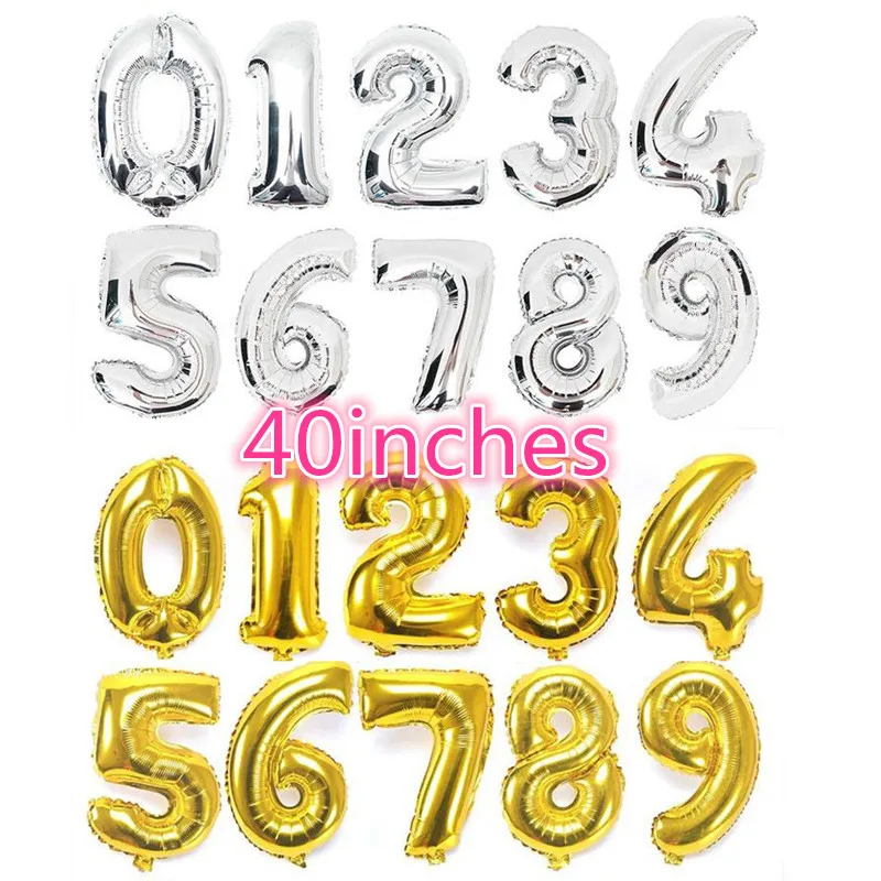 Воздушные шары 40 дюймов золотистые серебристые 0 1 2 3 4 5 6 7 8 9 фотоблестящие