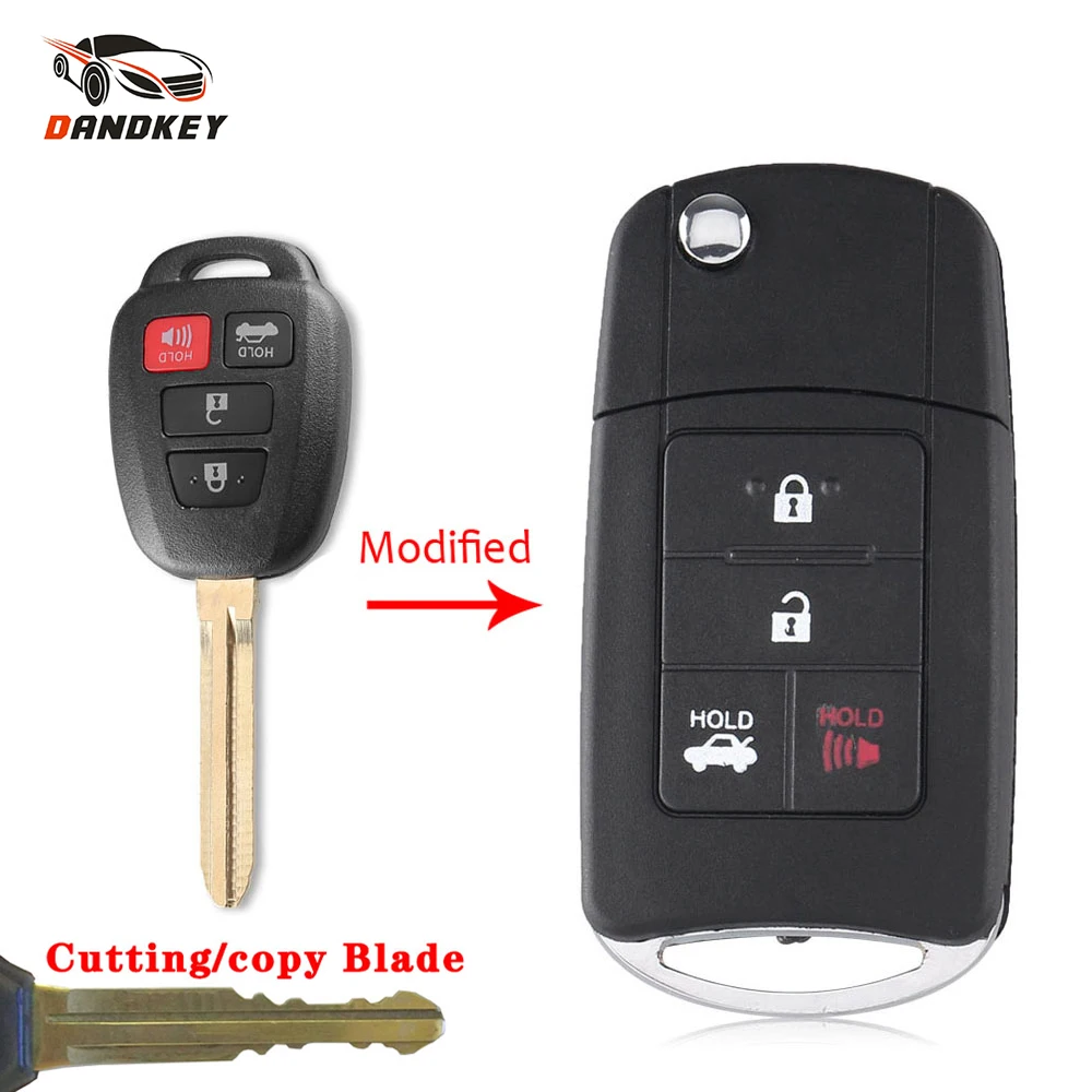 

Dandkey Modified Flip Car Key Shell For Toyota RAV4 Reiz Camry Corolla 2012 2013 2014 Replacement TOY43 Cut Blade 4 BT Key Case