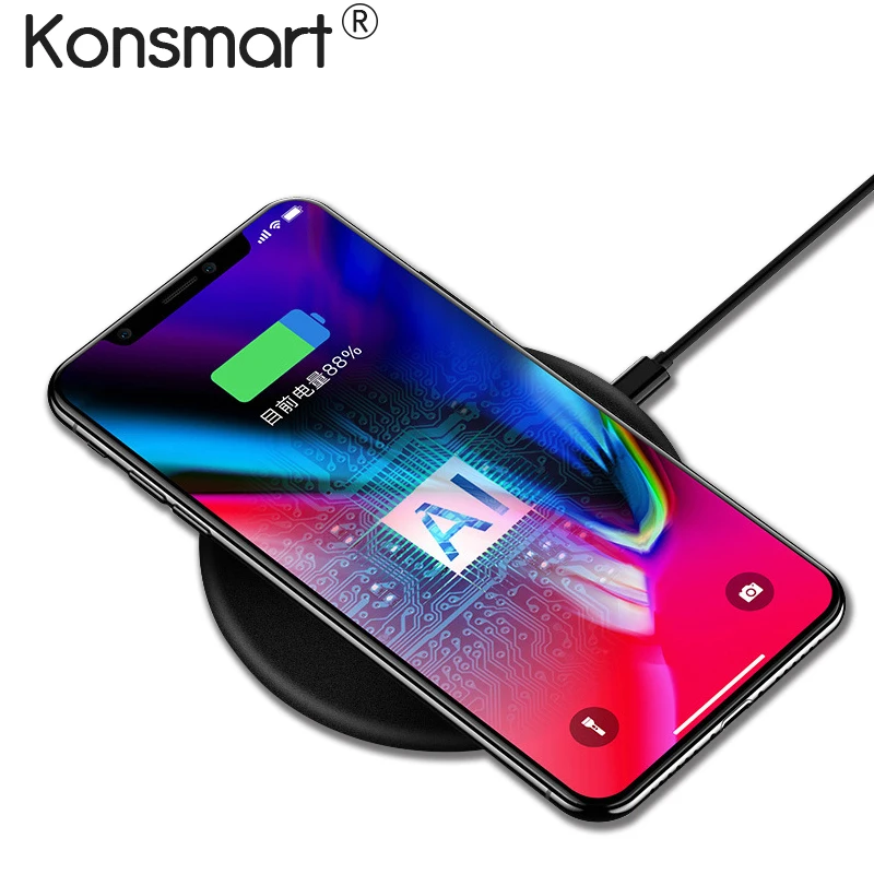 

Konsmart Qi 10W Fast Wireless Charger Desktop Charging Pad for Apple iPhone X 8 Plus Samsung S7 S8 S9 Note5 Note8 MateRs Mix2S