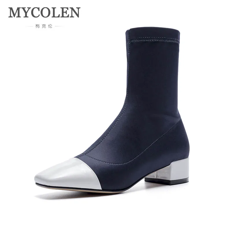 

MYCOLEN Ankle Boots High Quality For Women Crystal Rhinestone Metal Decor High Heels Short Booties Autumn Winter Chelsea Boot