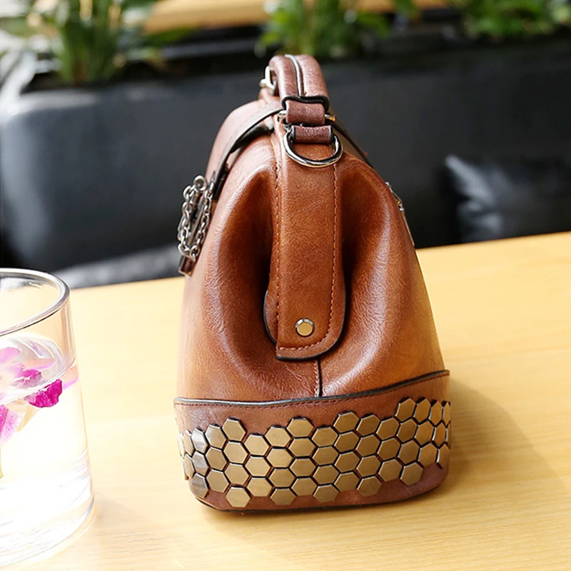 Women Handbag Leather Small Doctor Bag Women Shoulder Bag Female Crossbody Handbag Lock Chain Rivets Girls Vintage Women Bags Women Handbag Leather Small Doctor Bag Women Shoulder Bag Female Crossbody Handbag Lock Chain Rivets Girls Vintage Women Bags