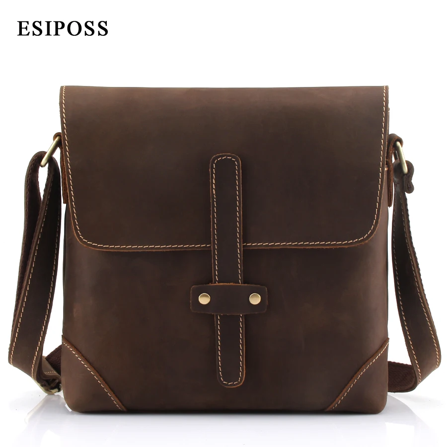 

ESIPOSS Fashion men's Genuine leather messenger bag crazy horse man bag casual men's briefcase travel bag men's shoulder bag