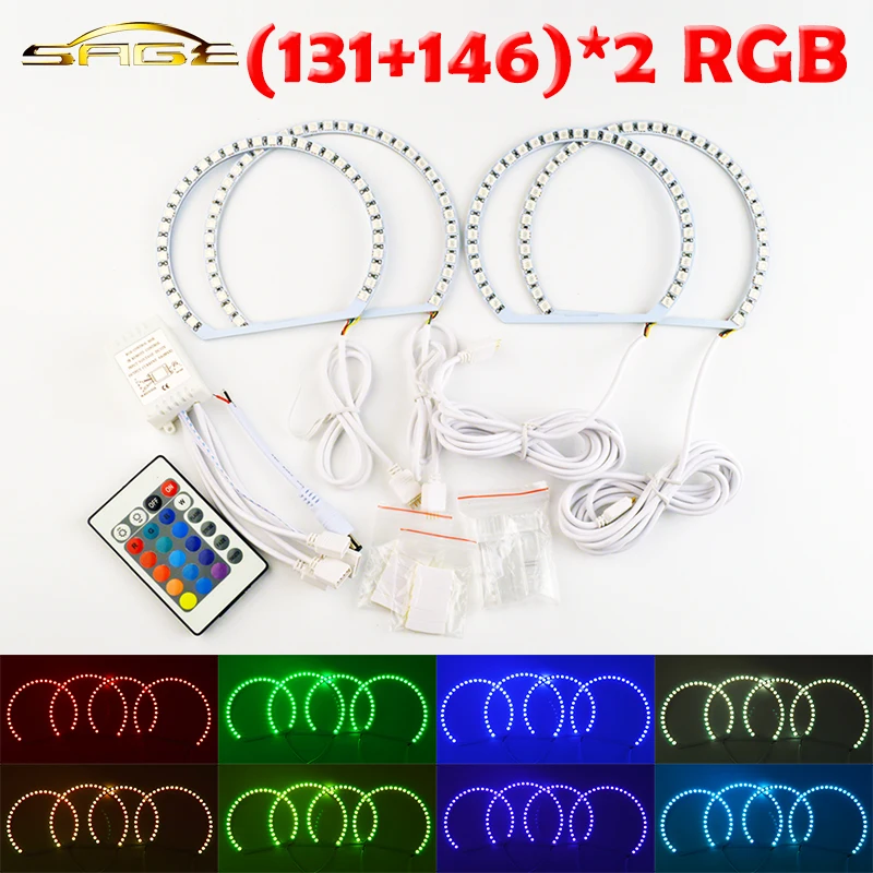 

hippcron 2x131mm+2x146mm RGB LED Angel Eyes Headlight RF Controller with Halo Ring Remote Control for BMW E46