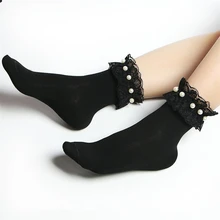 2018 Fashion Luxury Pearl Lace Embellished White & Black Cotton Socks Spring Autumn Girls Socks Cute Socks Ankle Length 2018 Fashion Luxury Pearl Lace Embellished White & Black Cotton Socks Spring Autumn Girls Socks Cute Socks Ankle Length