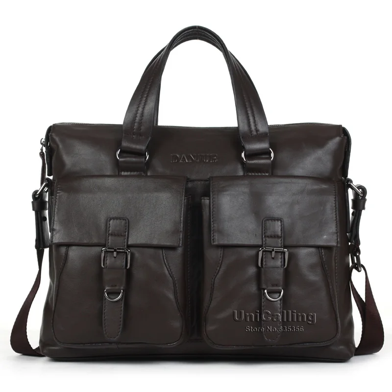 Unicalling/брендовая качественная натуральная кожаная сумка для мужчин с двумя передними карманами Повседневная Деловая кожаная сумка для ноутбука - Цвет: Brown