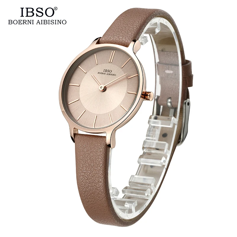 IBSO Brand 8 MM Ultra-Thin Quartz Watch Women Genuine Leather Women Watches 2018 Luxury Ladies Watch Montre Femme