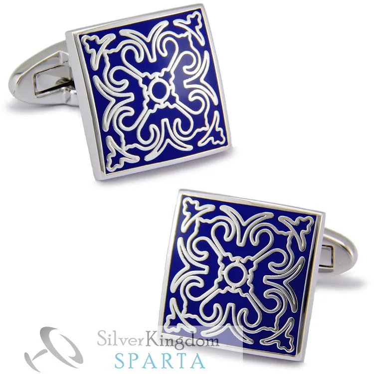 

Dark Blue square White Gold Electroplated + High quality metal + Enamel cufflinks men's Cuff Links