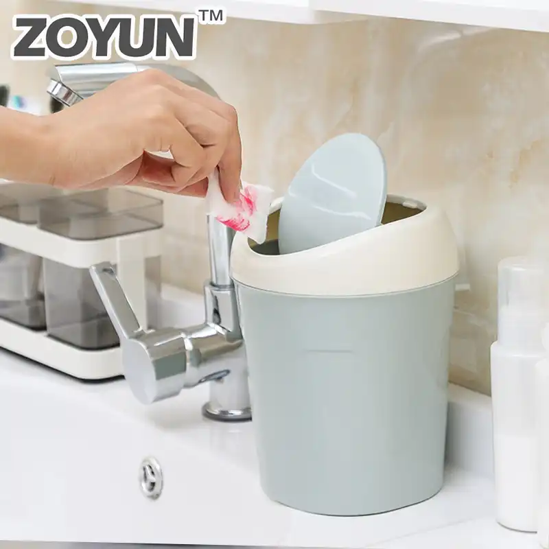 Mini Trash Can Desktop Plastic Waste Bucket With Lid Bin Kitchen