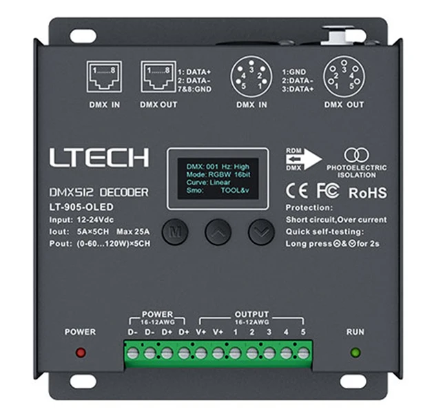 Ltech 5ch Cv Dmx Decoder Lt 905 Oled Dc12 24v 5a 5ch 600w Led Controller For Single Color Ct Rgb Rgbw Rgbwy Led Light Lamp Rgb Controlers Aliexpress