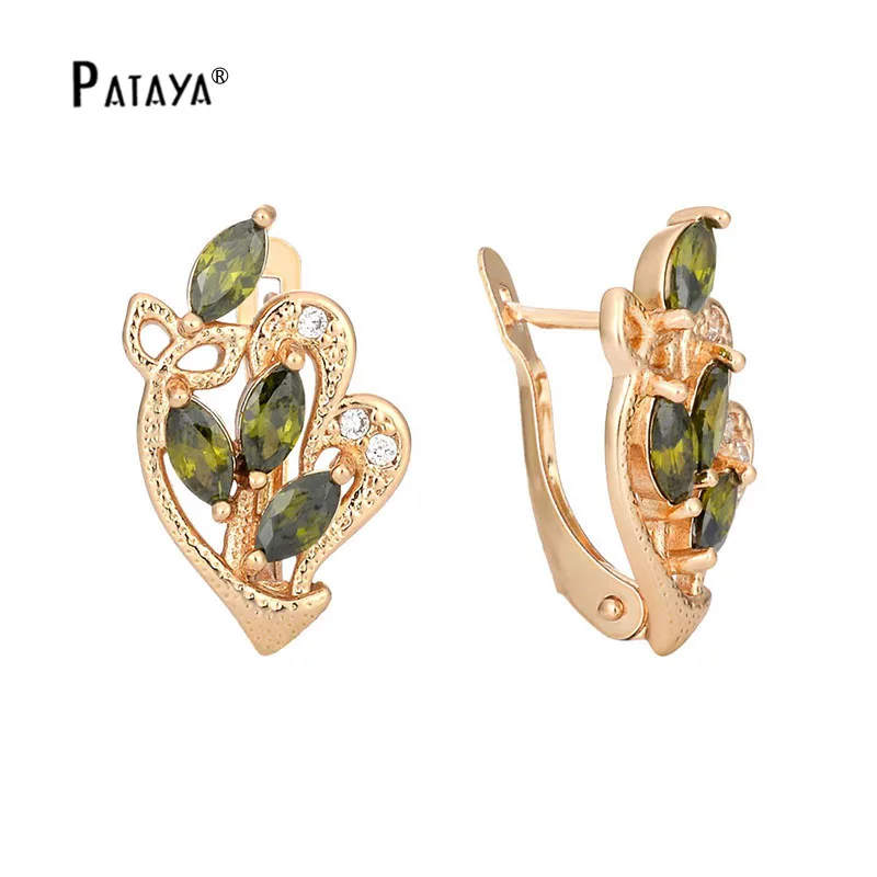 

PATAYA Olive Green Vintage Earrings 585 Rose Gold Blue Butterfly Design Screw Earrings Women Wedding Jewelry Drop Earring