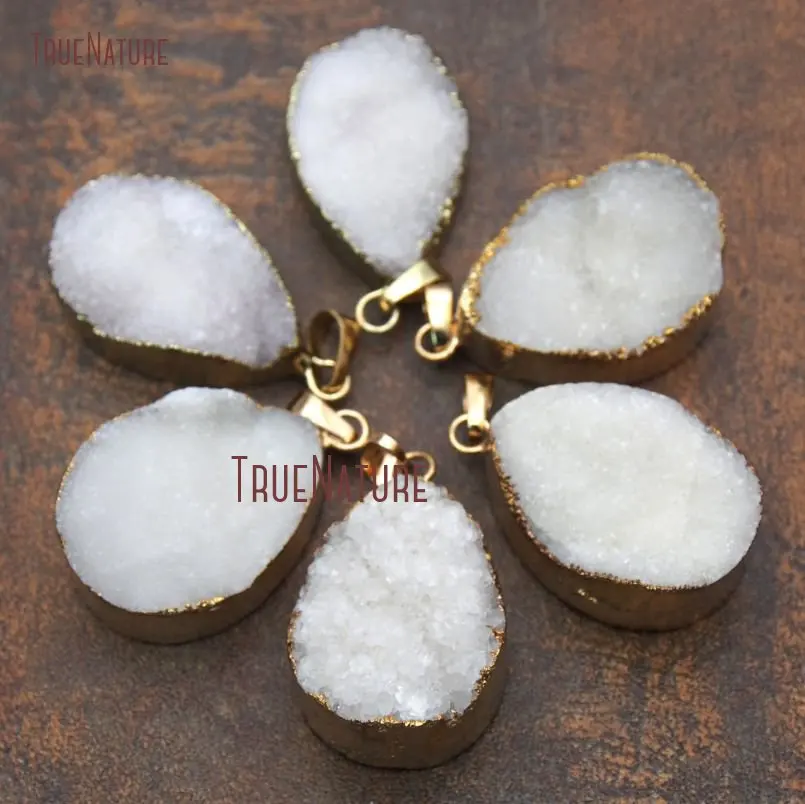 20180315-PM11199- Druzy Crystal Pendant Pure Gold Color Water Drop Pendant_4