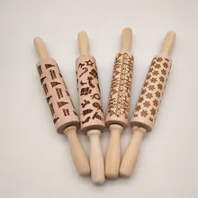 1 шт. Рождество тисненая скалка для выпечки печенья печенье, фондан, пирог тесто гравировкой ролик деревянные скалки