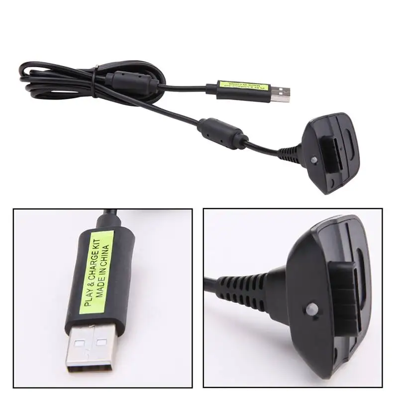 Black Wireless Controller USB Charging Cable Cord For Micro Xbox 360