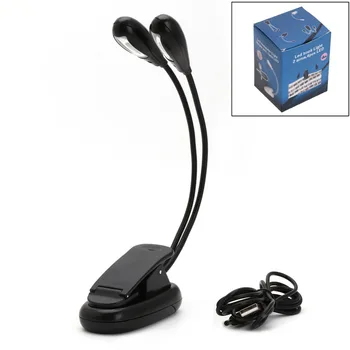 

Flexible 2 Dual Arm Light 4 LED Clip On Lamp For Book Reading Tablet Laptop Powered by 3 AAA Batteries or USB Charging #20/18L