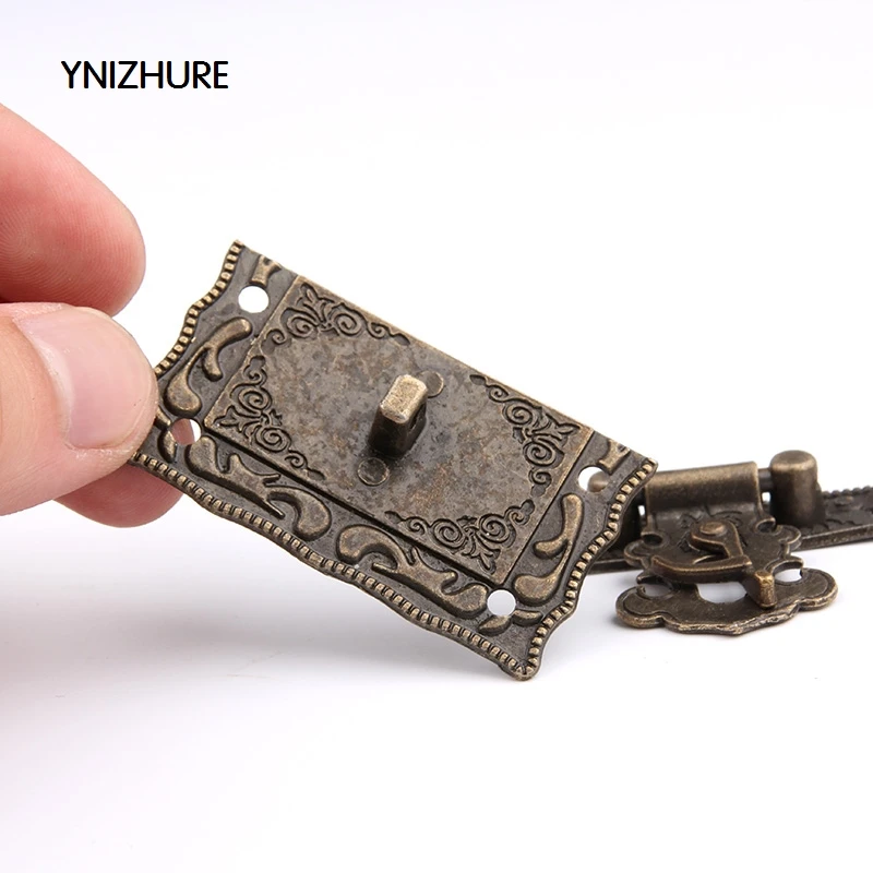 10 Sets Antique Brass Metal Hook Purse Hasp Lock Vintage Wooden Jewelry Box Latches Clasp Hasps Buckle 43*51mm