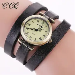 CCQ бренд горячая античный кожаный браслет часы Винтаж для женщин наручные часы Мода унисекс кварцевые часы Relogio Feminino