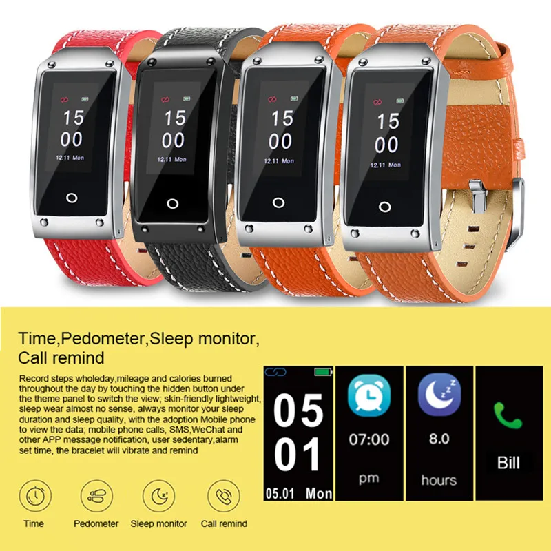 

EAGOOD Leather Strap Fashion Smart Watch Blood Pressure Heart Rate Monitor Waterproof Sports Bluetooth Smartwatch Men Women Gift