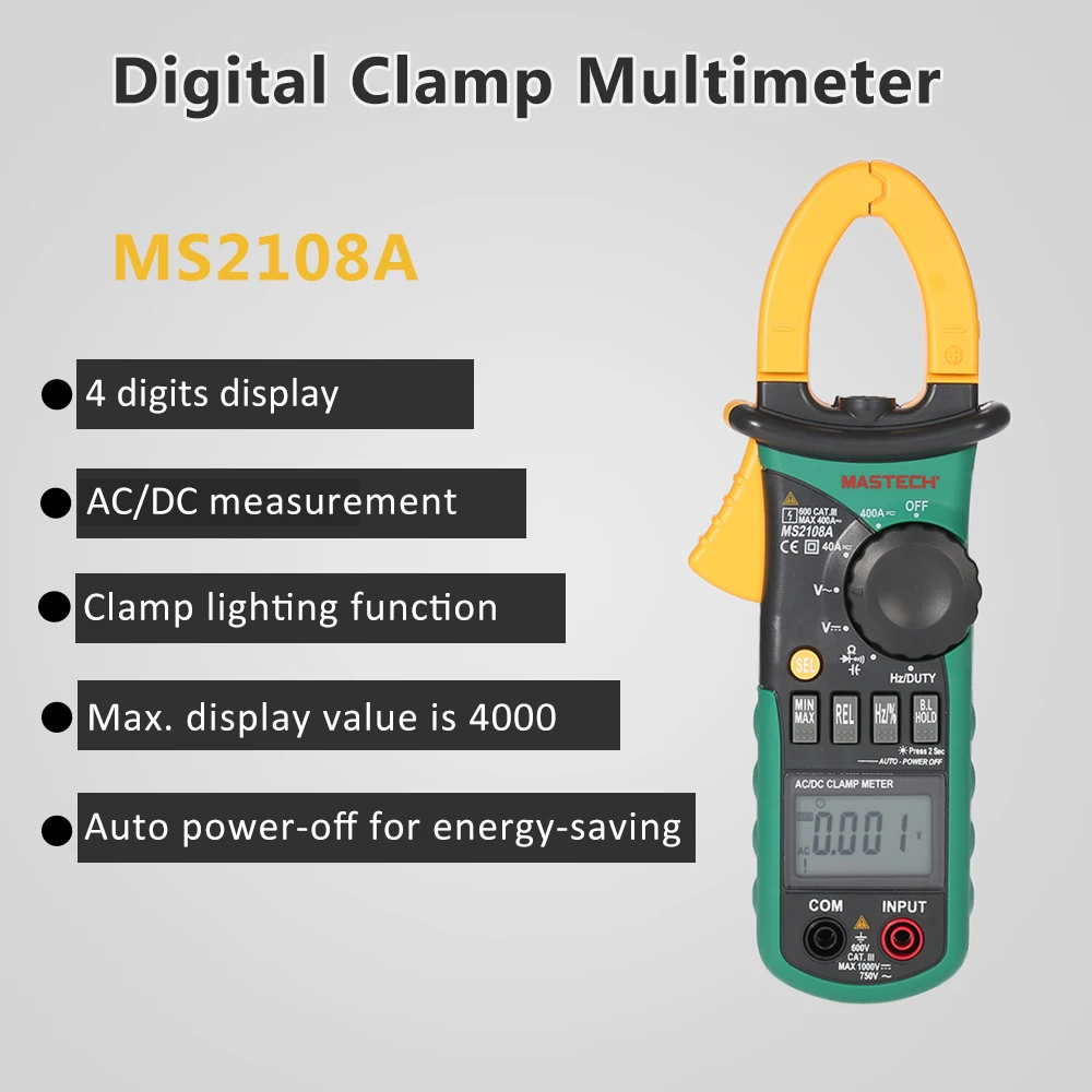 Цифровой MS2108A клещи 400A AC/DC мультиметр токовые клещи Вольтметр Амперметр ток Ома тестер напряжения