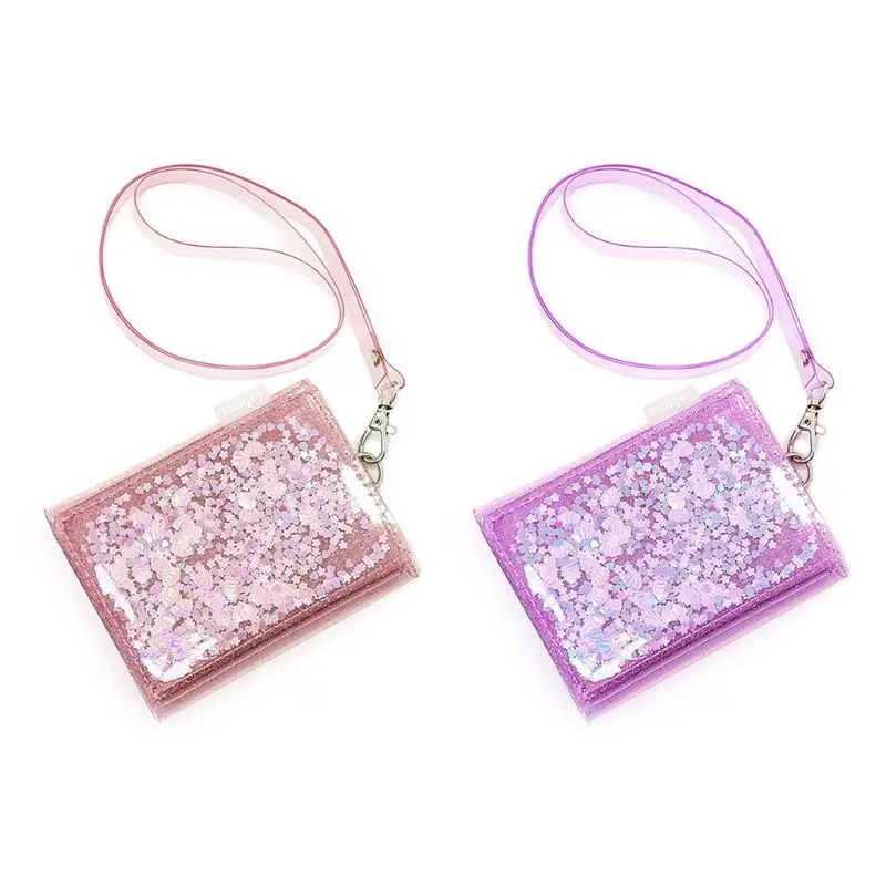 

Fashion PVC Small Wallet Women Short Coin Purse Credit Card Holder with Lanyard Rope